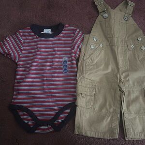3-6 month onesie striped short-sleeved with overalls
